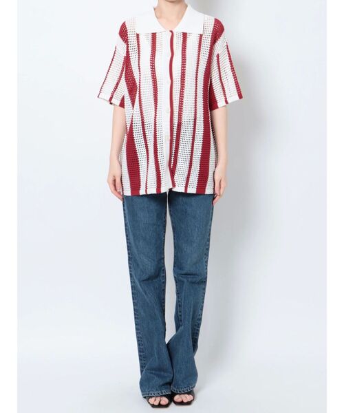 Ungrid（アングリッド）の「メッシュ編みストライプニットカーデ（カーディガン/ボレロ・レディース・ネイビー/レッド・FREE）」の18枚目の写真