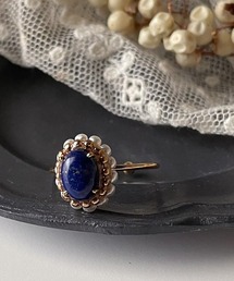 【malle la brocante/マルラブロカント】サージカルステンレス　ラピスラズリとヴィンテージパールのオーバルリング/金属アレルギー対応/12月誕生石