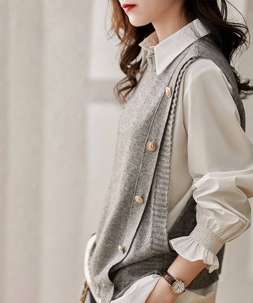 セール】ボタン付きニットベスト（ベスト）｜Amulet