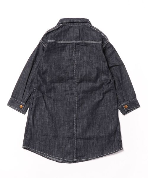 Lee（リー）の「Lee/リー【110cm～150㎝】カバーオールワンピース 軽アウター（シャツワンピース・キッズ・ストライプ/インディゴブルー・140/130/150/110/120）」の3枚目の写真