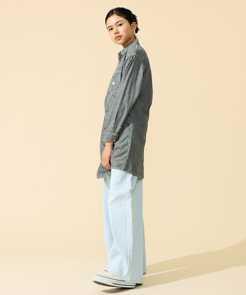 Lee（リー）の「Lee/リー【110cm～150㎝】カバーオールワンピース 軽アウター（シャツワンピース・キッズ・ストライプ/インディゴブルー・140/130/150/110/120）」の16枚目の写真