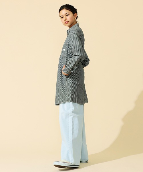 Lee（リー）の「Lee/リー【110cm～150㎝】カバーオールワンピース 軽アウター（シャツワンピース・キッズ・ストライプ/インディゴブルー・140/130/150/110/120）」の15枚目の写真