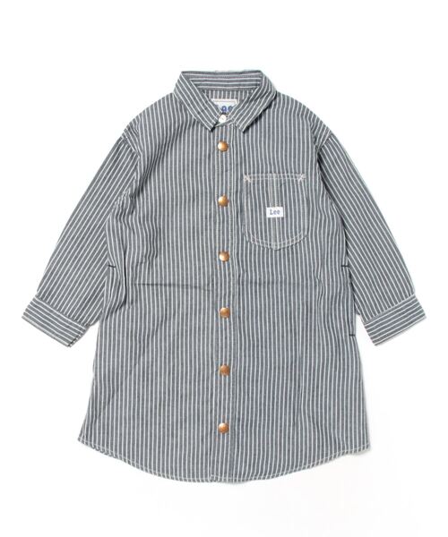 Lee（リー）の「Lee/リー【110cm～150㎝】カバーオールワンピース 軽アウター（シャツワンピース・キッズ・ストライプ/インディゴブルー・140/130/150/110/120）」の12枚目の写真