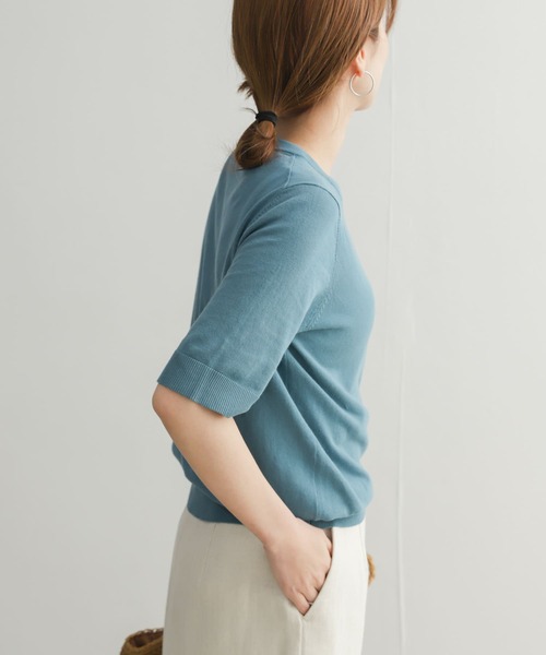 URBAN RESEARCH DOORS(アーバンリサーチドアーズ)の「ハイツイストコットンハーフスリーブKNIT(ニット/セーター・レディース・ブラック/グリーン/ブルー・MEDIUM)」の8枚目の写真
