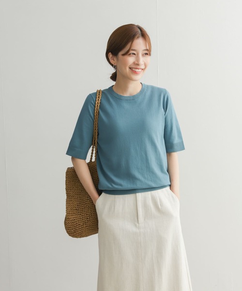 URBAN RESEARCH DOORS(アーバンリサーチドアーズ)の「ハイツイストコットンハーフスリーブKNIT(ニット/セーター・レディース・ブラック/グリーン/ブルー・MEDIUM)」の9枚目の写真