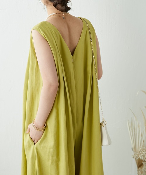 COLLAGE GALLARDAGALANTE（コラージュガリャルダガランテ）の「リネンオールインワン（つなぎ/オールインワン・レディース・ライム/グレイッシュベージュ・FREE）」の9枚目の写真