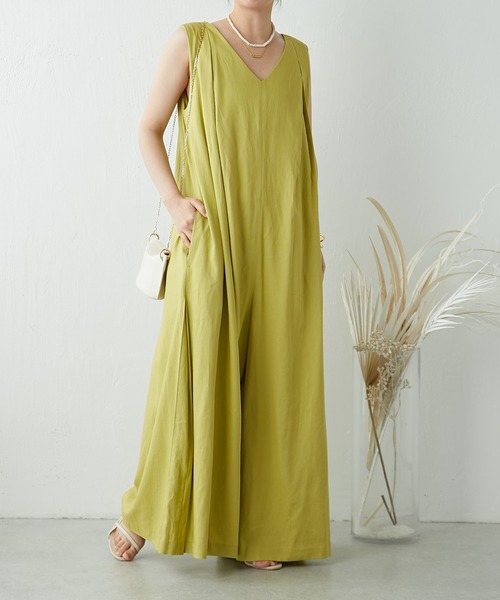 COLLAGE GALLARDAGALANTE（コラージュガリャルダガランテ）の「リネンオールインワン（つなぎ/オールインワン・レディース・ライム/グレイッシュベージュ・FREE）」の6枚目の写真