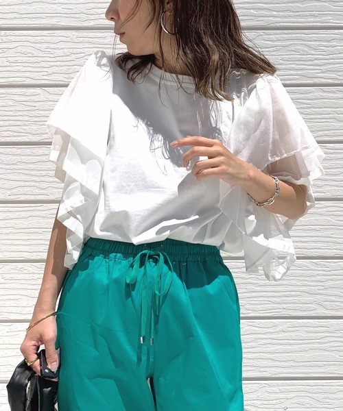 Q（キュー）の「ウィングスリーブT（Tシャツ/カットソー・レディース・ホワイト/ブラック・MEDIUM）」の2枚目の写真