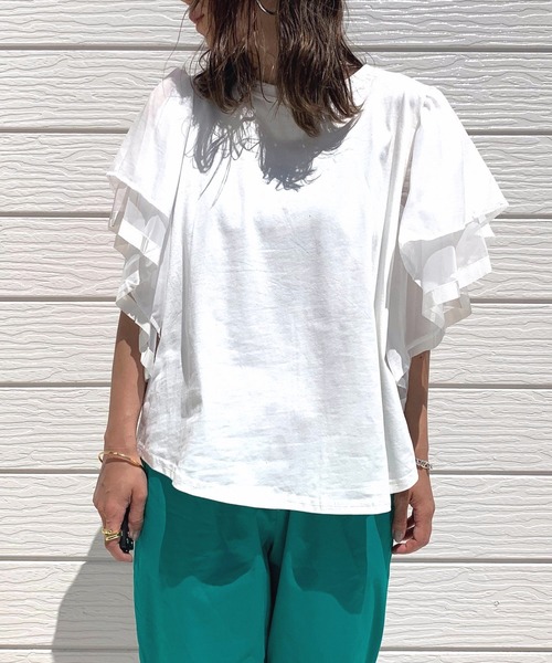 Q（キュー）の「ウィングスリーブT（Tシャツ/カットソー・レディース・ホワイト/ブラック・MEDIUM）」の3枚目の写真