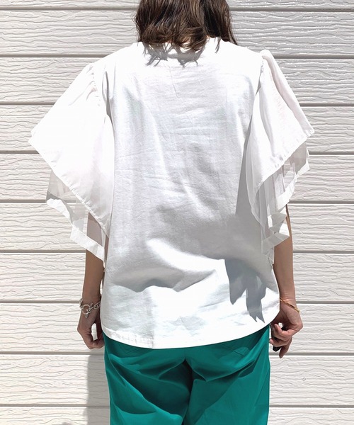 Q（キュー）の「ウィングスリーブT（Tシャツ/カットソー・レディース・ホワイト/ブラック・MEDIUM）」の5枚目の写真