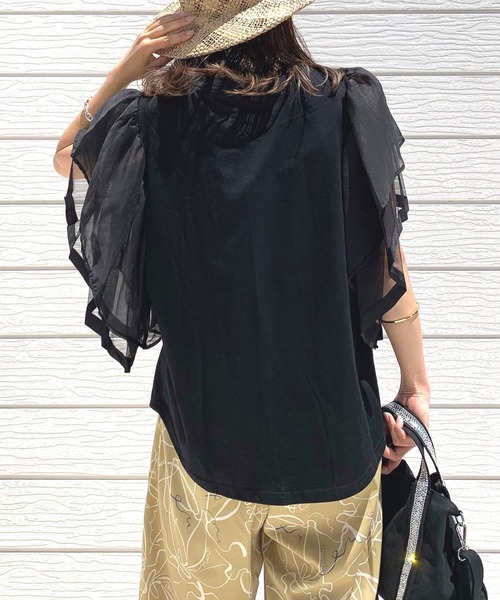 Q（キュー）の「ウィングスリーブT（Tシャツ/カットソー・レディース・ホワイト/ブラック・MEDIUM）」の7枚目の写真