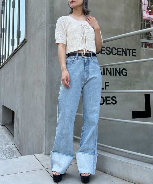 INGNI(イング)の「パターンメッシュフロントリボンニットカーデ+キャミアンサンブル(アンサンブル・レディース・オフホワイト/ブラック/ピンク・M)」の13枚目の写真