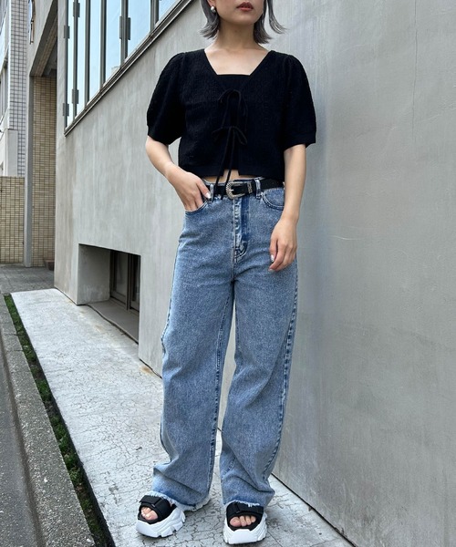 INGNI(イング)の「パターンメッシュフロントリボンニットカーデ+キャミアンサンブル(アンサンブル・レディース・オフホワイト/ブラック/ピンク・M)」の17枚目の写真