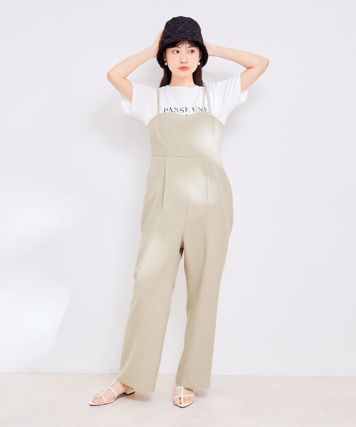 VIS（ビス）の「【洗える】アシンメトリーストラップオールインワン（つなぎ/オールインワン・レディース・ベージュ/スミクロ・FREE）」の3枚目の写真