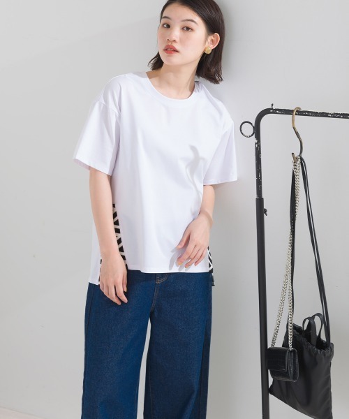 FURRY(ファーリー)の「COTTONサイドニット切替プルオーバー(Tシャツ/カットソー・レディース・ホワイト/グレイッシュベージュ/ブラック・FREE)」の4枚目の写真