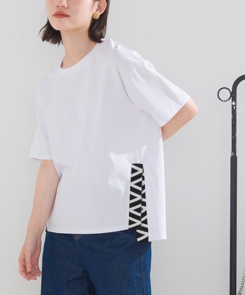 FURRY(ファーリー)の「COTTONサイドニット切替プルオーバー(Tシャツ/カットソー・レディース・ホワイト/グレイッシュベージュ/ブラック・FREE)」の5枚目の写真