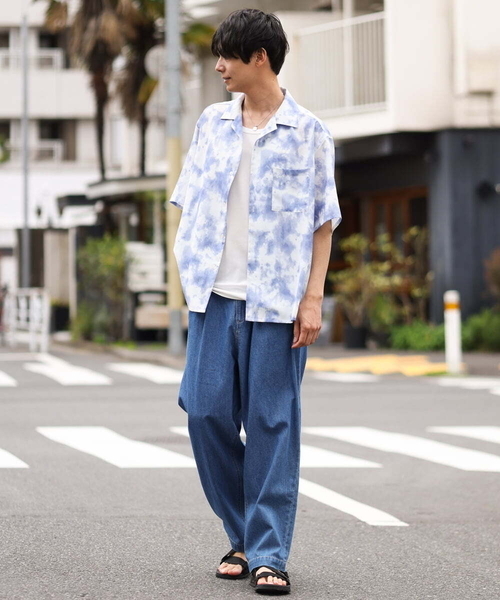 a.v.v（アーヴェヴェ）の「【接触冷感/速乾】ムラ染風プリントシャツ(五分袖)（シャツ/ブラウス・メンズ・ライトブルー/グリーン・48/46）」の20枚目の写真