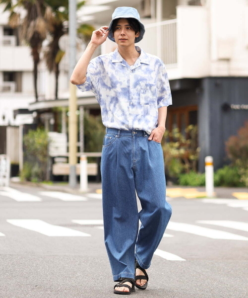 a.v.v（アーヴェヴェ）の「【接触冷感/速乾】ムラ染風プリントシャツ(五分袖)（シャツ/ブラウス・メンズ・ライトブルー/グリーン・48/46）」の18枚目の写真