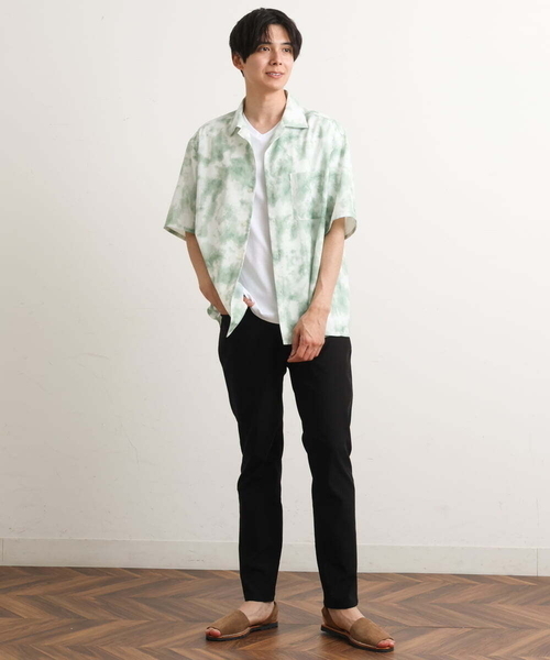 a.v.v（アーヴェヴェ）の「【接触冷感/速乾】ムラ染風プリントシャツ(五分袖)（シャツ/ブラウス・メンズ・ライトブルー/グリーン・48/46）」の14枚目の写真