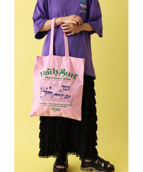 RODEO CROWNS WIDE BOWL（ロデオクラウンズワイドボウル）の「Ryu Ambe TOTE（トートバッグ・レディース・オフホワイト/ターコイズブルー/ライトパープル・FREE）」の8枚目の写真