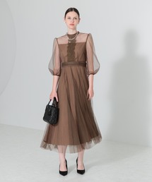 Leja | 【LEJA】デコルテシアープチハイネックパフスリーブチュールドレス美脚効果ドレス結婚式 パーティードレス(ドレス)