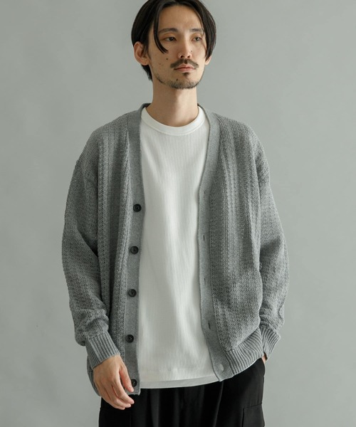 URBAN RESEARCH（アーバンリサーチ）の「メッシュVカーディガン（カーディガン/ボレロ・メンズ・グレー/ブラック/イエロー・MEDIUM/LARGE）」の3枚目の写真