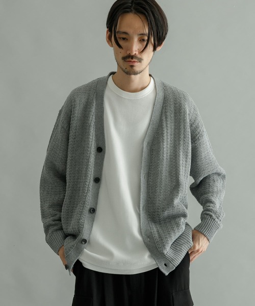 URBAN RESEARCH（アーバンリサーチ）の「メッシュVカーディガン（カーディガン/ボレロ・メンズ・グレー/ブラック/イエロー・MEDIUM/LARGE）」の4枚目の写真