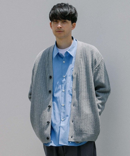 URBAN RESEARCH（アーバンリサーチ）の「メッシュVカーディガン（カーディガン/ボレロ・メンズ・グレー/ブラック/イエロー・MEDIUM/LARGE）」の7枚目の写真