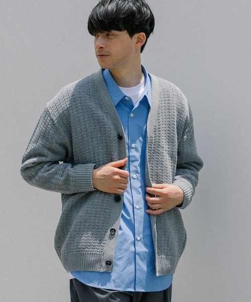 URBAN RESEARCH（アーバンリサーチ）の「メッシュVカーディガン（カーディガン/ボレロ・メンズ・グレー/ブラック/イエロー・MEDIUM/LARGE）」の8枚目の写真