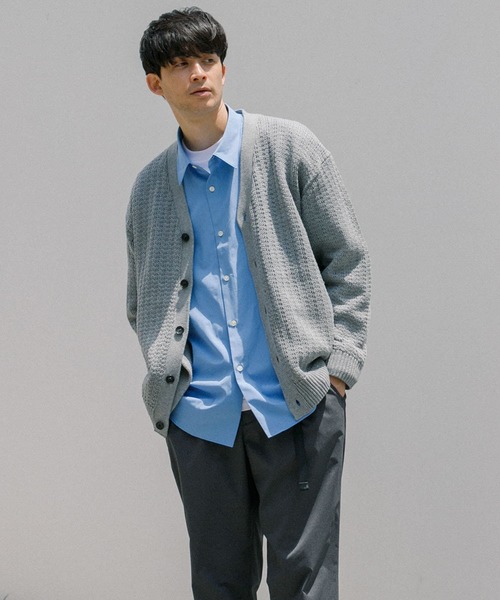 URBAN RESEARCH（アーバンリサーチ）の「メッシュVカーディガン（カーディガン/ボレロ・メンズ・グレー/ブラック/イエロー・MEDIUM/LARGE）」の9枚目の写真