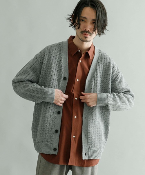 URBAN RESEARCH（アーバンリサーチ）の「メッシュVカーディガン（カーディガン/ボレロ・メンズ・グレー/ブラック/イエロー・MEDIUM/LARGE）」の13枚目の写真