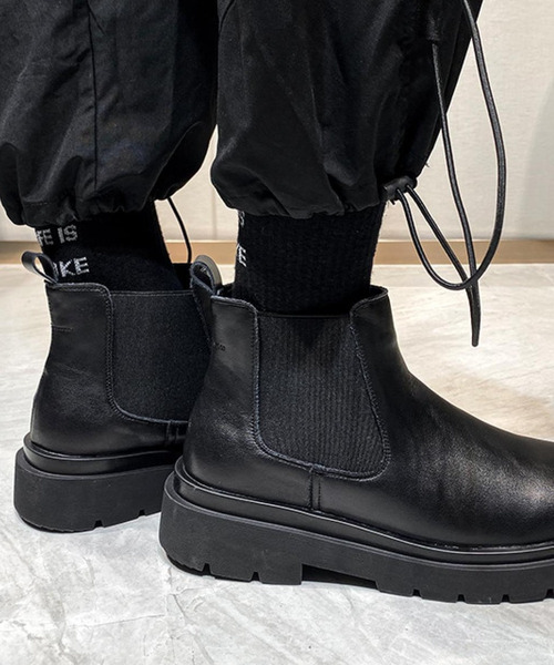 Burner(バーナー)の「【OKUOKU 0909】厚底 フェイクレザー ショートブーツ oku-shoes-636396959926-74 MC(ブーツ・メンズ・ブラック・43/42/41)」の2枚目の写真