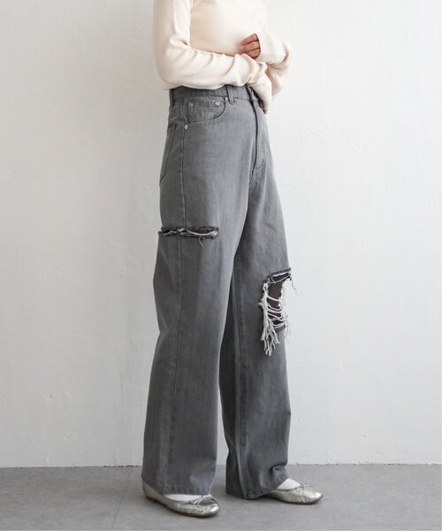 VENCEEXCHANGE（ヴァンスエクスチェンジ）の「ダメージワイドデニムパンツ（デニムパンツ・レディース・ブルー/グレー/ブラック/ネイビー・M/S）」の3枚目の写真