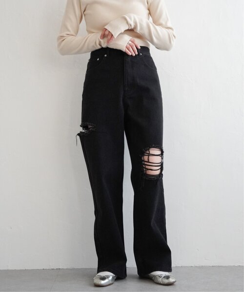 VENCEEXCHANGE（ヴァンスエクスチェンジ）の「ダメージワイドデニムパンツ（デニムパンツ・レディース・ブルー/グレー/ブラック/ネイビー・M/S）」の2枚目の写真