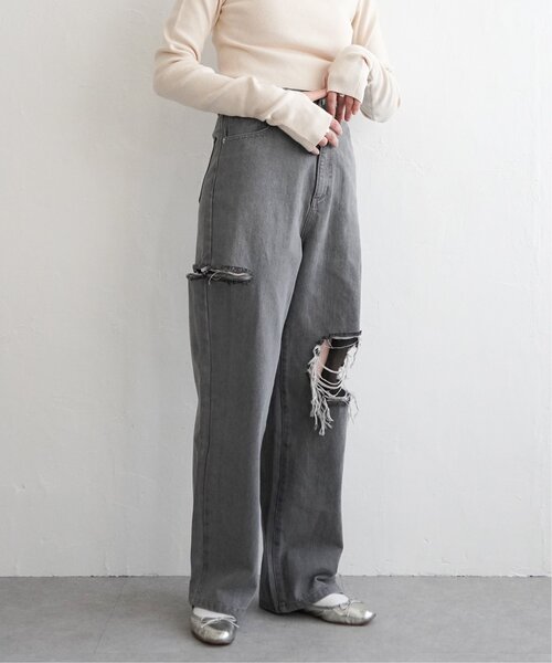 VENCEEXCHANGE（ヴァンスエクスチェンジ）の「ダメージワイドデニムパンツ（デニムパンツ・レディース・ブルー/グレー/ブラック/ネイビー・M/S）」の11枚目の写真