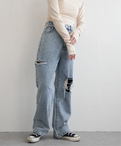 VENCEEXCHANGE（ヴァンスエクスチェンジ）の「ダメージワイドデニムパンツ（デニムパンツ・レディース・ブルー/グレー/ブラック/ネイビー・M/S）」の17枚目の写真