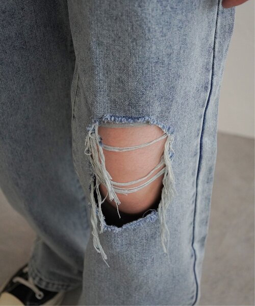 VENCEEXCHANGE（ヴァンスエクスチェンジ）の「ダメージワイドデニムパンツ（デニムパンツ・レディース・ブルー/グレー/ブラック/ネイビー・M/S）」の7枚目の写真