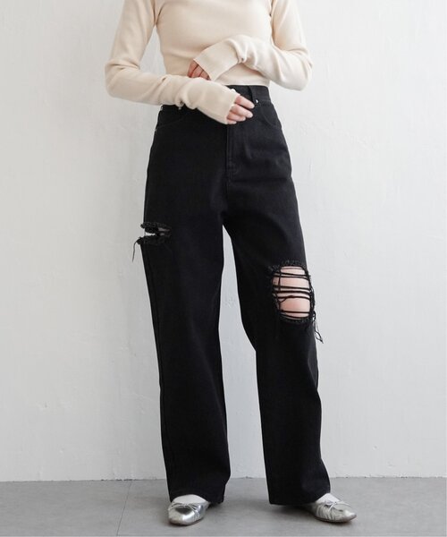 VENCEEXCHANGE（ヴァンスエクスチェンジ）の「ダメージワイドデニムパンツ（デニムパンツ・レディース・ブルー/グレー/ブラック/ネイビー・M/S）」の10枚目の写真