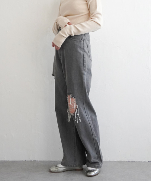 VENCEEXCHANGE（ヴァンスエクスチェンジ）の「ダメージワイドデニムパンツ（デニムパンツ・レディース・ブルー/グレー/ブラック/ネイビー・M/S）」の21枚目の写真