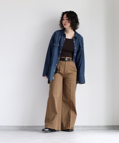 cepo（セポ）の「チノストレッチワイドパンツ（チノパンツ・レディース・キャメル/ブラック・L/M/S）」の11枚目の写真