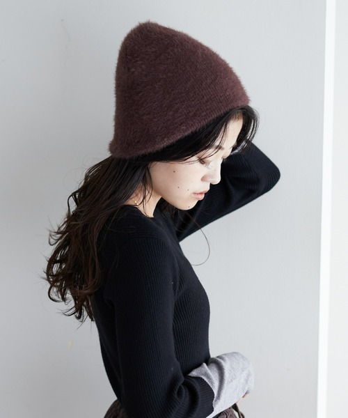 CIAOPANIC TYPY(チャオパニックティピー)の「アンゴラタッチビーニー(ニットキャップ/ビーニー・レディース・ブラウン/ピンク/ブラック/ブルー/オフホワイト/グレー・ONE SIZE)」の4枚目の写真