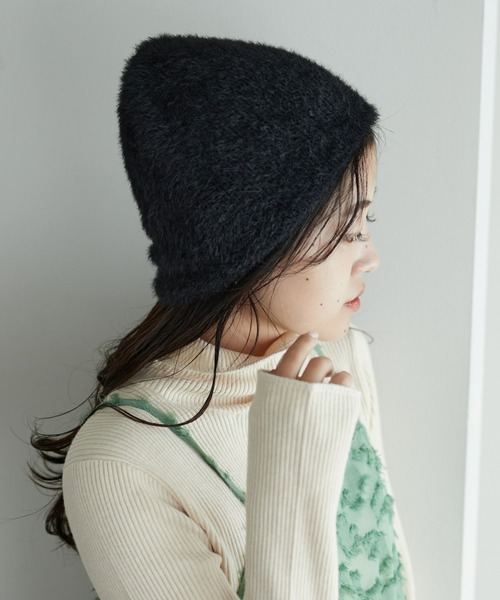 CIAOPANIC TYPY(チャオパニックティピー)の「アンゴラタッチビーニー(ニットキャップ/ビーニー・レディース・ブラウン/ピンク/ブラック/ブルー/オフホワイト/グレー・ONE SIZE)」の8枚目の写真