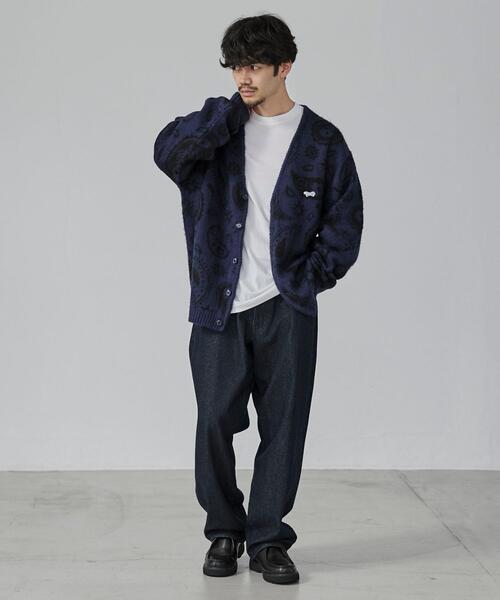 PENNEYS(ぺニーズ)の「PENNEYS(ぺニーズ)別注ビッグシルエットジャガード柄シャギーニットカーディガン チェック/ペイズリー/アーガイル(カーディガン/ボレロ・メンズ・グレー/ネイビー/ベージュ/ブラウン/パープル・L/M/XL/S)」の13枚目の写真