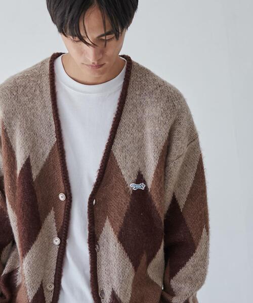 PENNEYS(ぺニーズ)の「PENNEYS(ぺニーズ)別注ビッグシルエットジャガード柄シャギーニットカーディガン チェック/ペイズリー/アーガイル(カーディガン/ボレロ・メンズ・グレー/ネイビー/ベージュ/ブラウン/パープル・L/M/XL/S)」の18枚目の写真