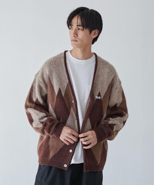 PENNEYS(ぺニーズ)の「PENNEYS(ぺニーズ)別注ビッグシルエットジャガード柄シャギーニットカーディガン チェック/ペイズリー/アーガイル(カーディガン/ボレロ・メンズ・グレー/ネイビー/ベージュ/ブラウン/パープル・L/M/XL/S)」の20枚目の写真