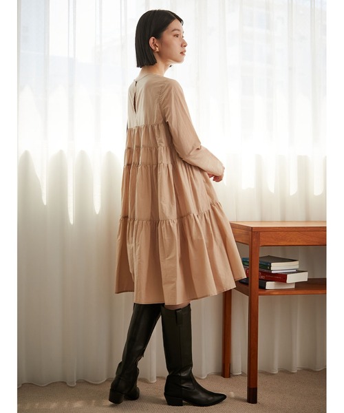 Stylevoice for xxx(スタイルヴォイスフォー)の「ボリュームティアードミニワンピース(ワンピース・レディース・ブラウン/ベージュ/ブラック・FREE)」の7枚目の写真
