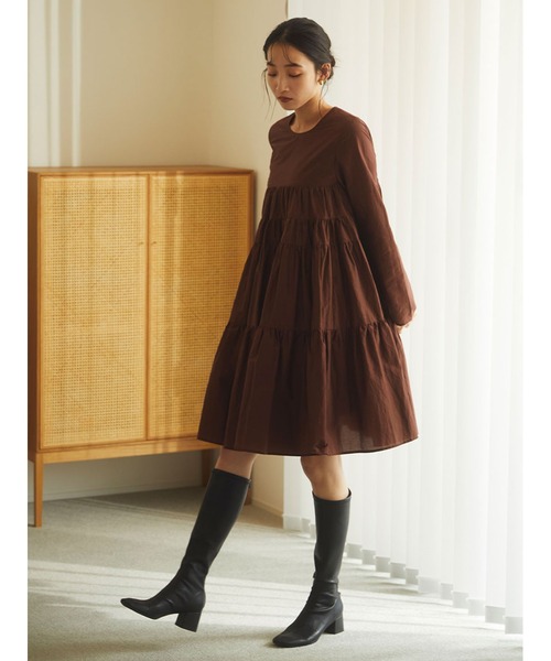 Stylevoice for xxx(スタイルヴォイスフォー)の「ボリュームティアードミニワンピース(ワンピース・レディース・ブラウン/ベージュ/ブラック・FREE)」の10枚目の写真