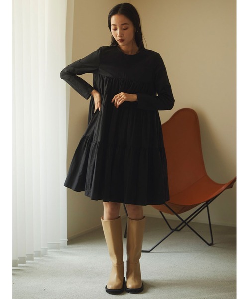 Stylevoice for xxx(スタイルヴォイスフォー)の「ボリュームティアードミニワンピース(ワンピース・レディース・ブラウン/ベージュ/ブラック・FREE)」の14枚目の写真