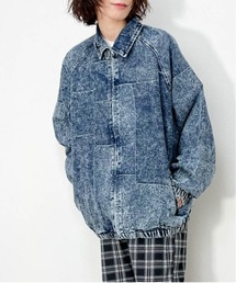 パッチワーク風 デニム ケミカル加工 ジャケット