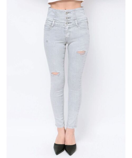 GYDA(ジェイダ)の「ハイウエスト ボタン ダメージ ケミカル カラースキニーパンツ(その他パンツ・レディース・ベージュ/ライトグレー・SMALL/MEDIUM/X-SMALL)」の21枚目の写真